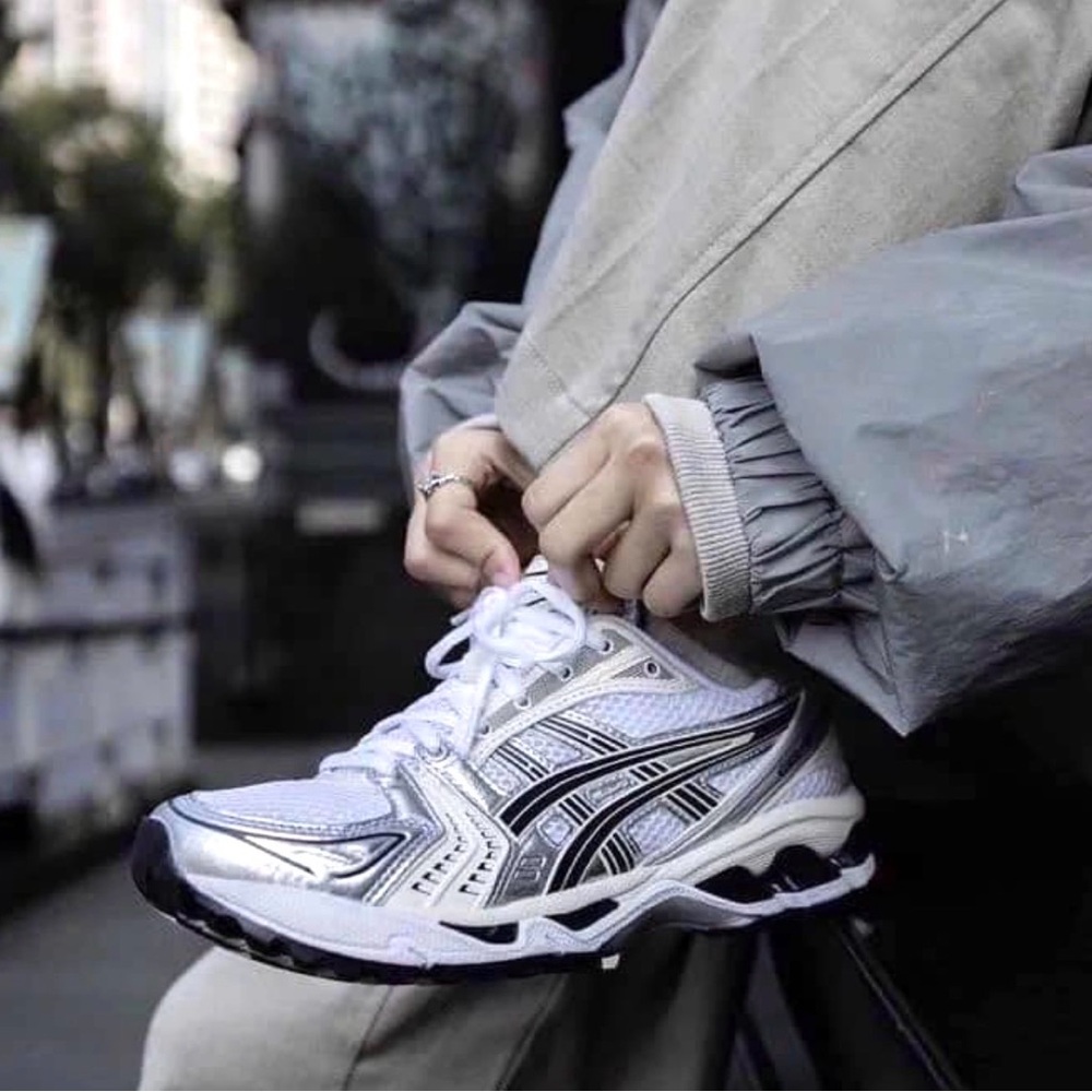 Asics Gel-Kayano 14 White Midnight Running Shoes Sneakers